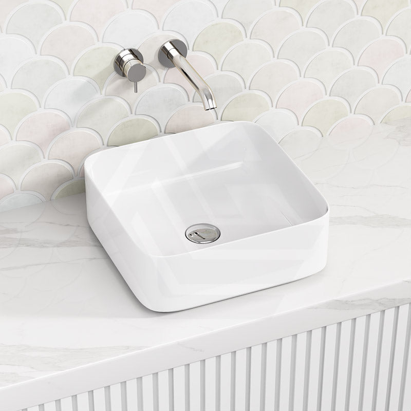 385x385x140mm Square Above Counter Gloss White Ceramic Basin for Bathroom