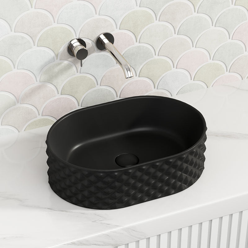 450X330X130Mm Oval Matt Black Above Counter Basin Ceramic Basins