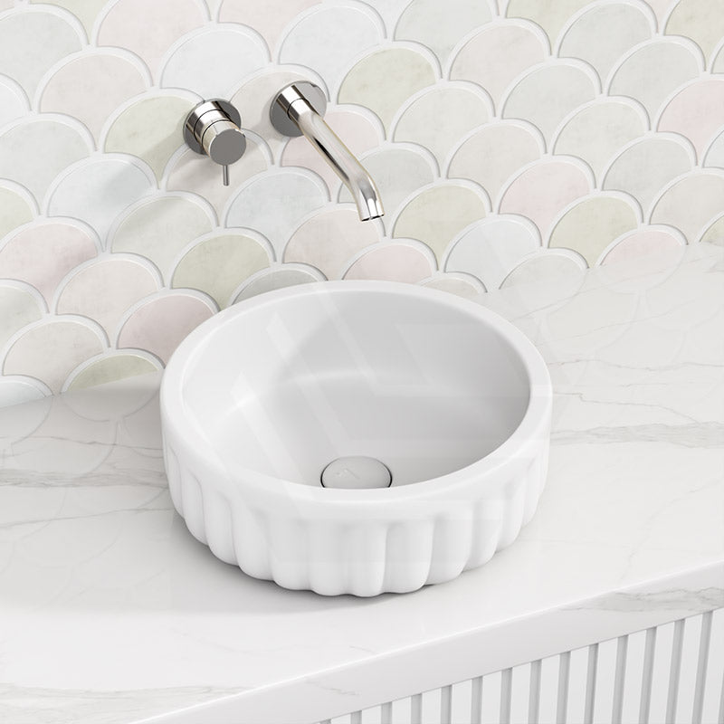 385x385x135mm Round Matt White Fluted Above Counter Basin Ceramic