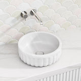 385x385x135mm Round Matt White Fluted Above Counter Basin Ceramic