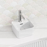 275x275x120mm Square Fluted Gloss White Above Counter Basin with Tap Hole