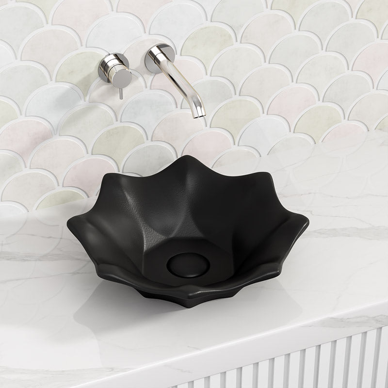 410x410x120mm Flower Shape Matt Black Above Counter Basin Ceramic