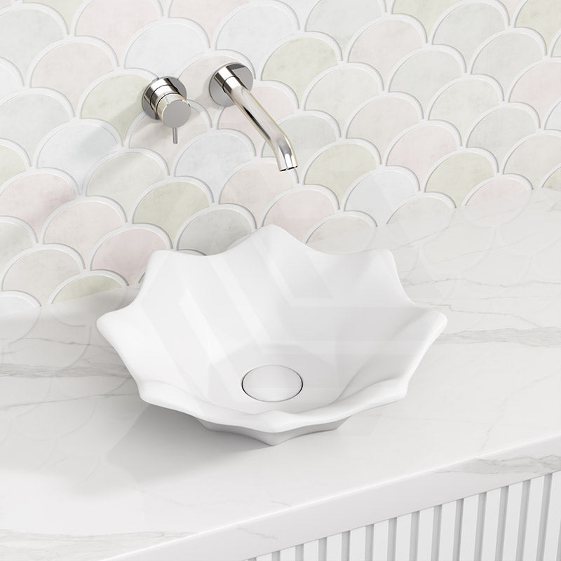 410x410x120mm Flower Shape Matt White Above Counter Basin Ceramic