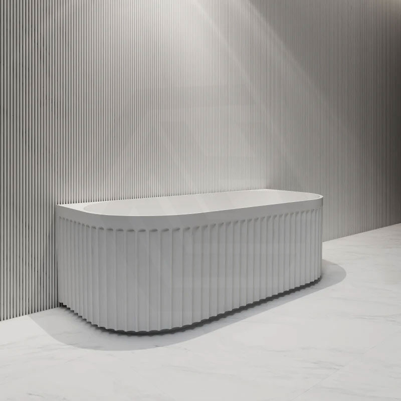 Infinity ARTEMIS Back to Wall Oval Fluted Acrylic Bathtub NO Overflow 1500mm - Matte White