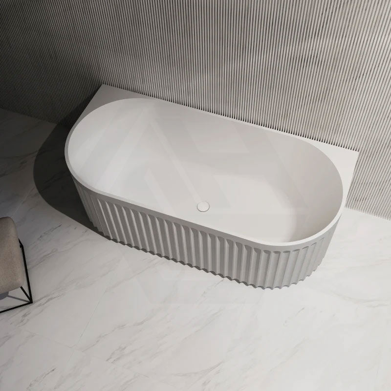 Infinity ARTEMIS Back to Wall Oval Fluted Acrylic Bathtub NO Overflow 1500mm - Matte White