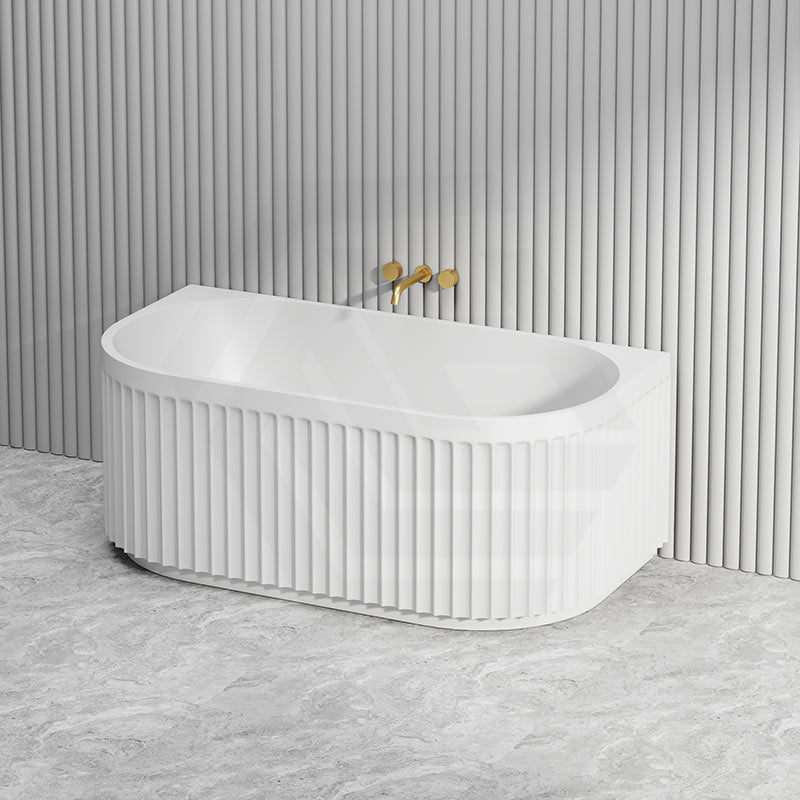 Infinity ARTEMIS Back to Wall Oval Fluted Acrylic Bathtub NO Overflow 1500mm - Matte White