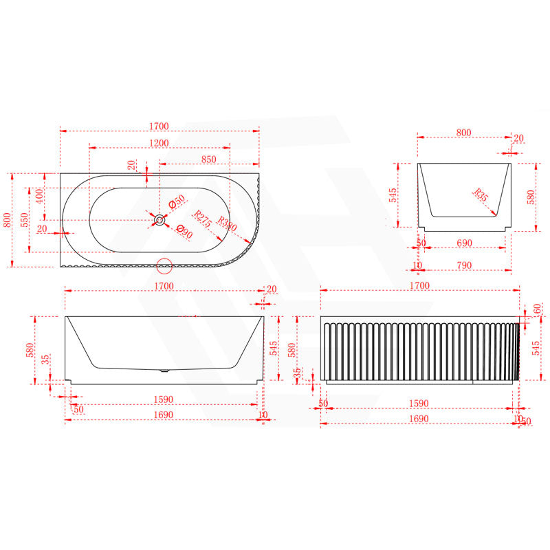 Infinity ARTEMIS Left/Right Acrylic Corner Bathtub NO Overflow 1500/1700mm - Matte White