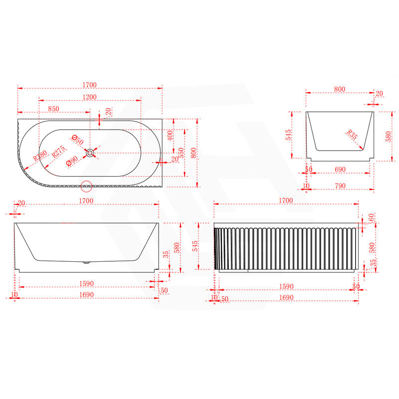 Infinity ARTEMIS Left/Right Acrylic Corner Bathtub NO Overflow 1500/1700mm - Matte White
