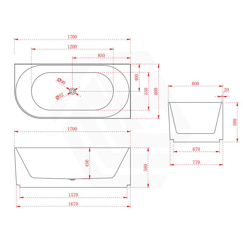Infinity BELUS Left/Right Acrylic Corner Bathtub NO Overflow 1500/1700mm - Gloss White