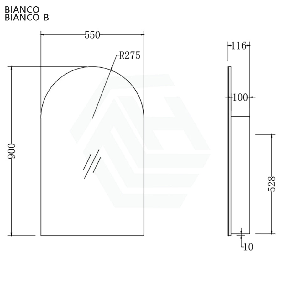Bianco 550x900mm Arch Plywood Wall Hung Shaving Cabinet Variant Colour Available