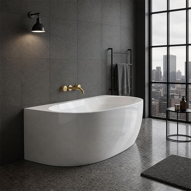 Ethen Back to Wall Bathtub NO Overflow 1490/1700mm - Gloss/Matt White