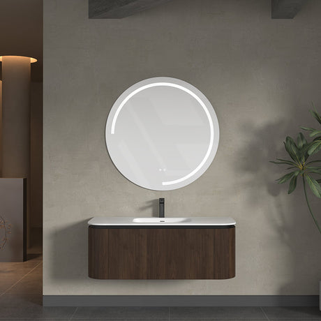 Infinity Felix 1200mm Walnut Plywood Curved Edge Wall Hung Vanity With Drawers