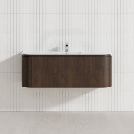 Infinity Felix 1200mm Walnut Plywood Curved Edge Wall Hung Vanity With Drawers