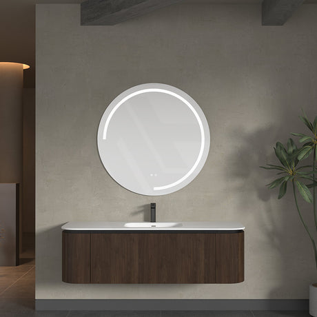 Infinity Felix 1500mm Walnut Plywood Curved Edge Wall Hung Vanity With Drawers