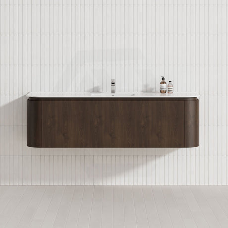 Infinity Felix 1500mm Walnut Plywood Curved Edge Wall Hung Vanity With Drawers