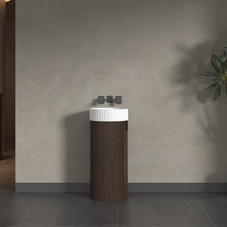 Infinity Felix 390mm Round Walnut Plywood Vanity With Single Door