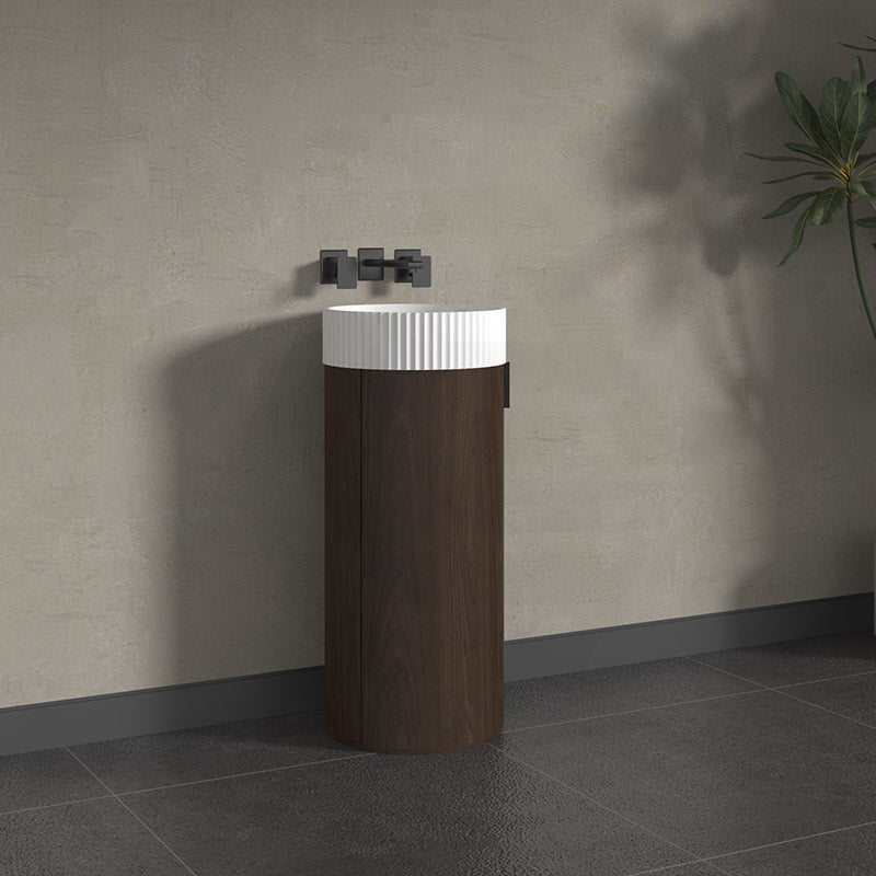 Infinity Felix 390mm Round Walnut Plywood Vanity With Single Door