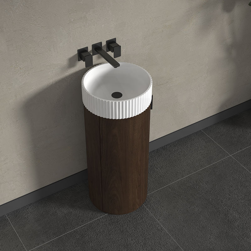 Infinity Felix 390mm Round Walnut Plywood Vanity With Single Door