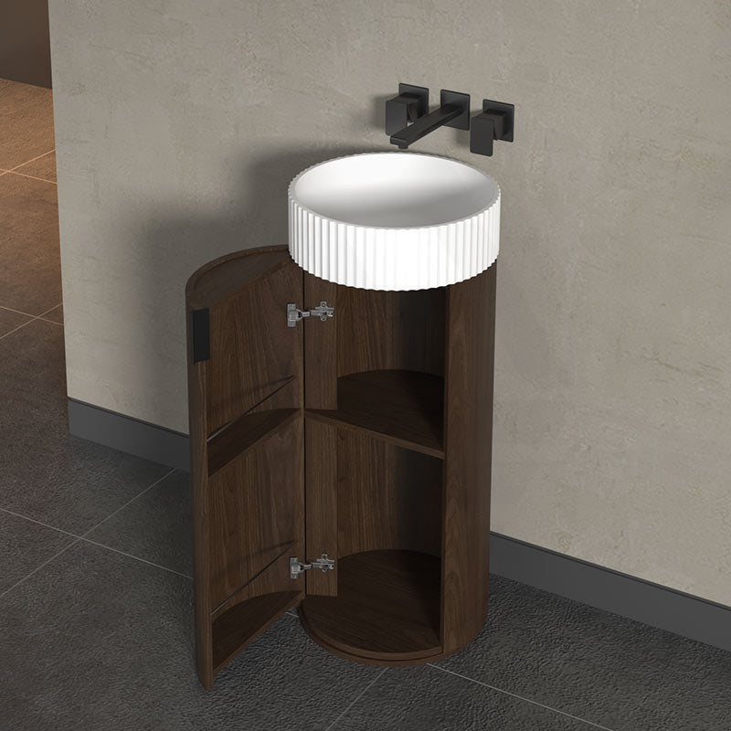 Infinity Felix 390mm Round Walnut Plywood Vanity With Single Door