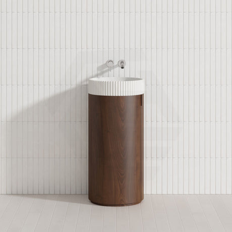 Infinity Felix 390mm Round Walnut Plywood Vanity With Single Door