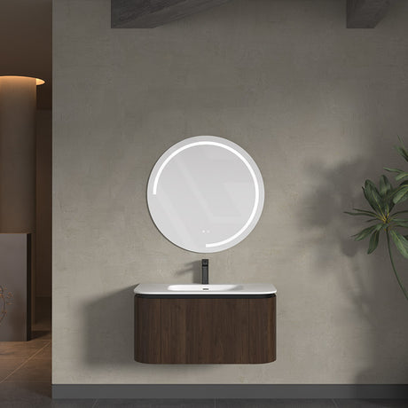 Infinity Felix 900mm Walnut Plywood Curved Edge Wall Hung Vanity With Drawers