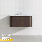 Infinity Felix 900-1500mm Walnut Plywood Curved Edge Wall Hung Vanity With One Main Drawer & Two Side Drawers