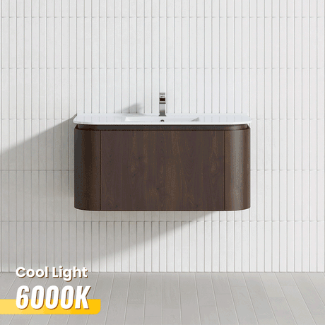 Infinity Felix 900-1500mm Walnut Plywood Curved Edge Wall Hung Vanity With One Main Drawer & Two Side Drawers