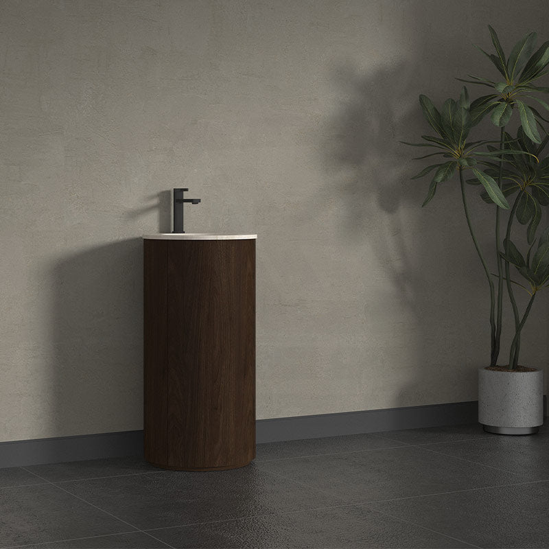 Infinity Freya 440mm Round Walnut Oak Freestanding Plywood Vanity With Single Door