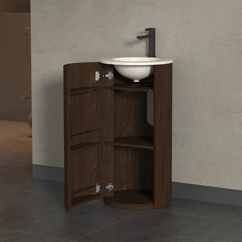 Infinity Freya 440mm Round Walnut Oak Freestanding Plywood Vanity With Single Door