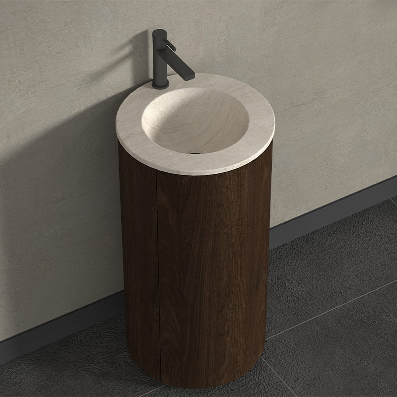Infinity Freya 440mm Round Walnut Oak Freestanding Plywood Vanity With Single Door