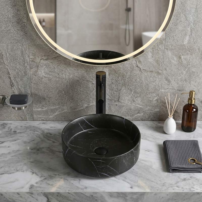 Ceramic Basin Above Counter Round Carrara Marble 360x360x120mm - In Various Colour