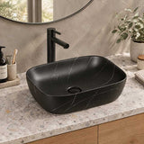 Ceramic Basin Above Counter Rectangle 460x330x135mm - Carrara Marble Matt Black