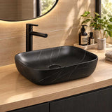 Ceramic Basin Above Counter Rectangle 460x330x135mm - Carrara Marble Matt Black