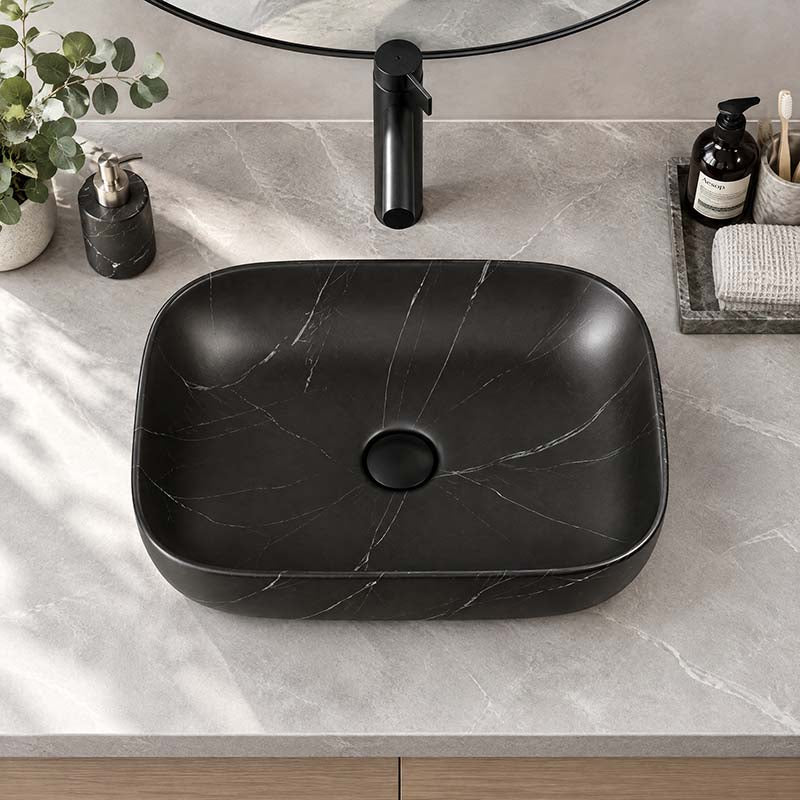 Ceramic Basin Above Counter Rectangle 460x330x135mm - Carrara Marble Matt Black