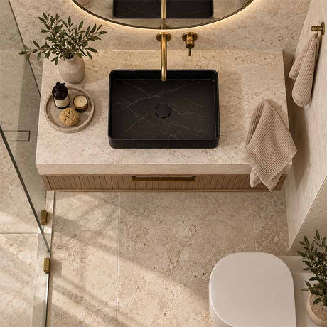 Inifinity Rectangle Ceramic Above Counter Basin NO Overflow 470x360x110mm - Carrara Marble Matt Black