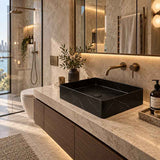 Inifinity Rectangle Ceramic Above Counter Basin NO Overflow 470x360x110mm - Carrara Marble Matt Black