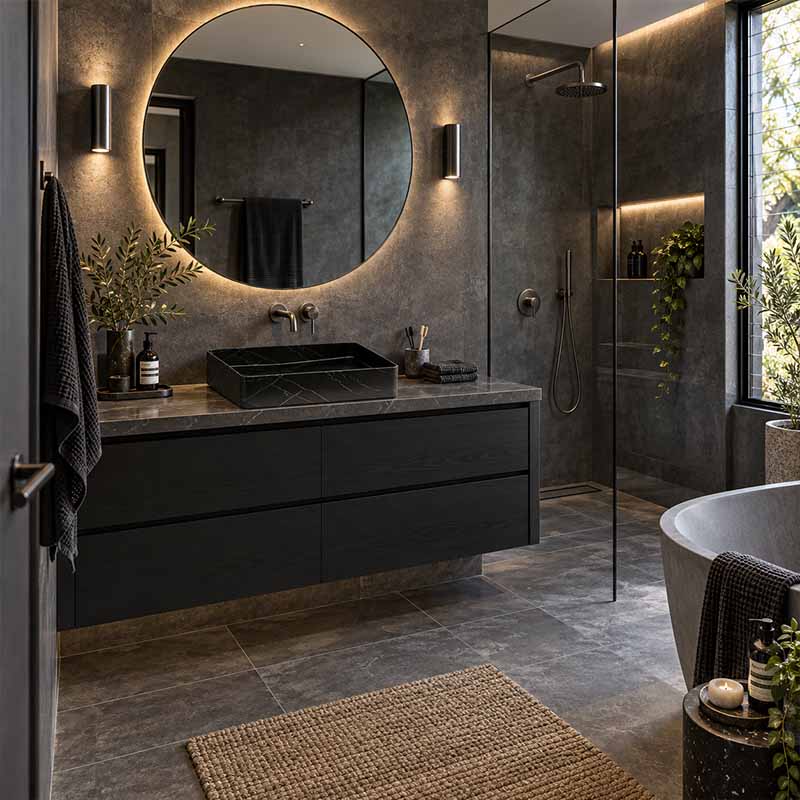 Inifinity Rectangle Ceramic Above Counter Basin NO Overflow 470x360x110mm - Carrara Marble Matt Black