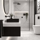 Inifinity Rectangle Ceramic Above Counter Basin NO Overflow 470x360x110mm - Carrara Marble Matt Black