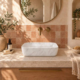 Infinity Above Counter Ceramic Basin Rectangle Curved Rim 505x400x140mm - Gloss Marble Carrara
