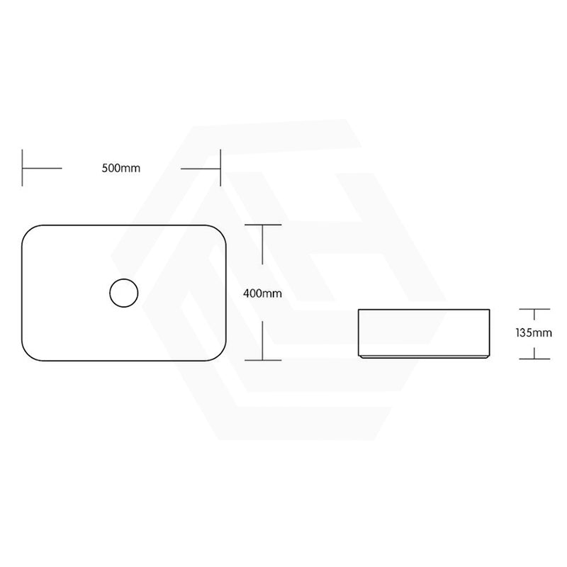 500x400x135mm Rectangle Matt White Carrara Above Counter Ceramic Basin