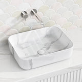 Infinity Rectangle Ceramic Above Counter Basin with Carrara Pattern 500x400x135mm - Matte White