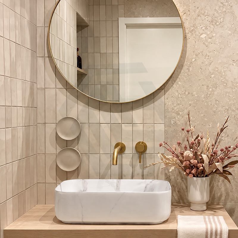 Infinity Rectangle Ceramic Above Counter Basin with Carrara Pattern 500x400x135mm - Matte White