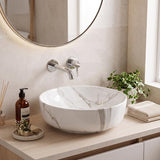 415x415x130mm Round Gloss Marble Carrara Surface Bathroom Above Counter Wash Basin