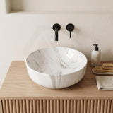 415x415x130mm Round Gloss Marble Carrara Surface Bathroom Above Counter Wash Basin