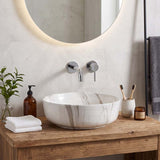 415x415x130mm Round Gloss Marble Carrara Surface Bathroom Above Counter Wash Basin
