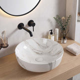 415x415x130mm Round Gloss Marble Carrara Surface Bathroom Above Counter Wash Basin