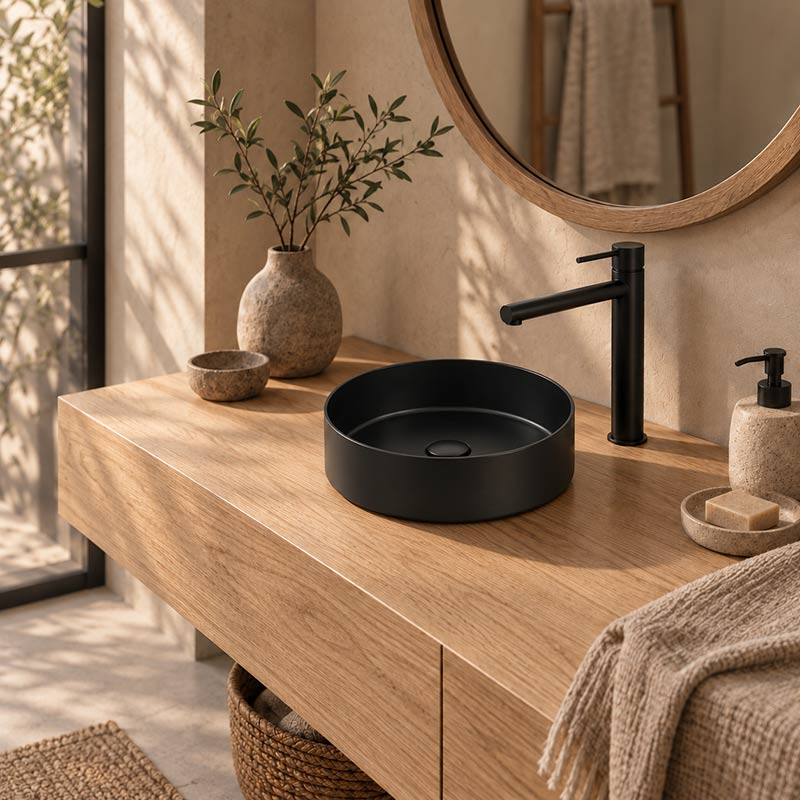 Infinity Above Counter Ceramic Basin Round for Bathroom 360x360x120mm - Matte Black