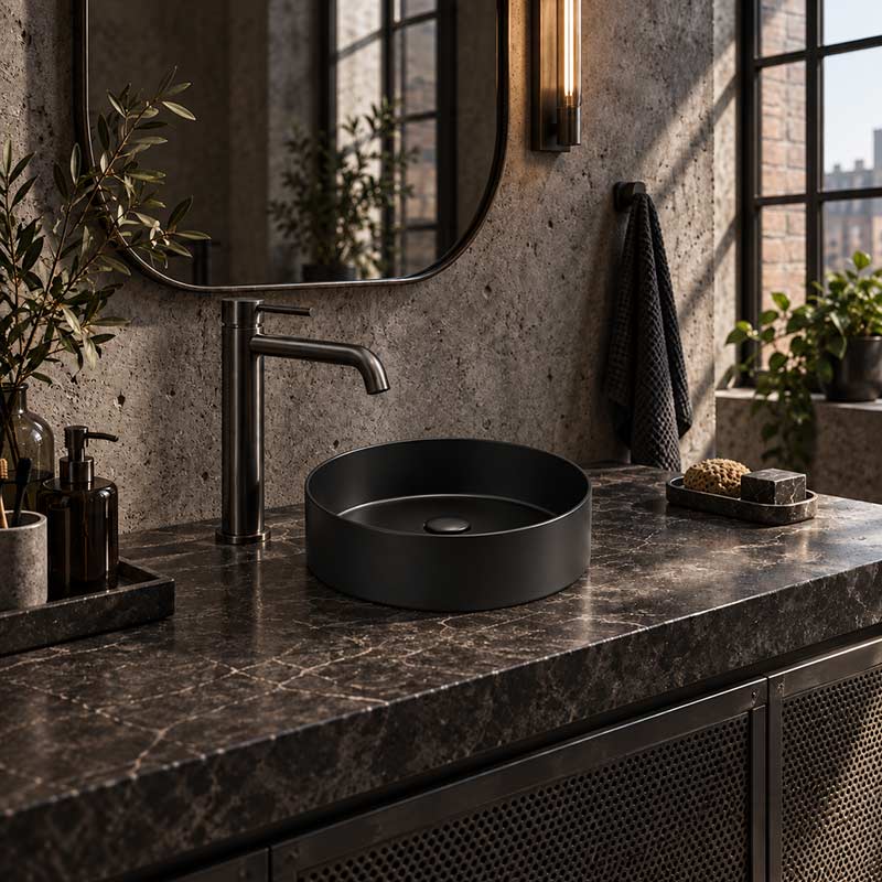 Infinity Above Counter Ceramic Basin Round for Bathroom 360x360x120mm - Matte Black