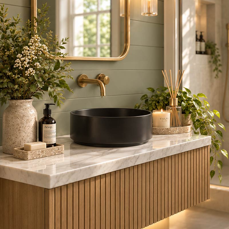 Infinity Above Counter Ceramic Basin Round for Bathroom 360x360x120mm - Matte Black