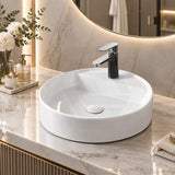 Infinity Round Ceramic Above Counter Basin with Tap Hole 450x450x105mm - Gloss White